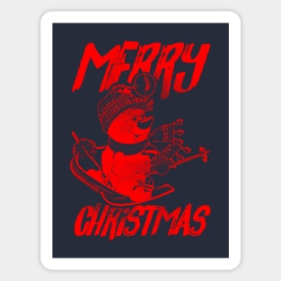 Skiing Snowman - Merry Christmas - Red Sticker